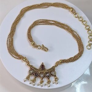 Antique Shop VTG 18k Gold Plated Necklace | Victorian Revival Crystals & Pearls